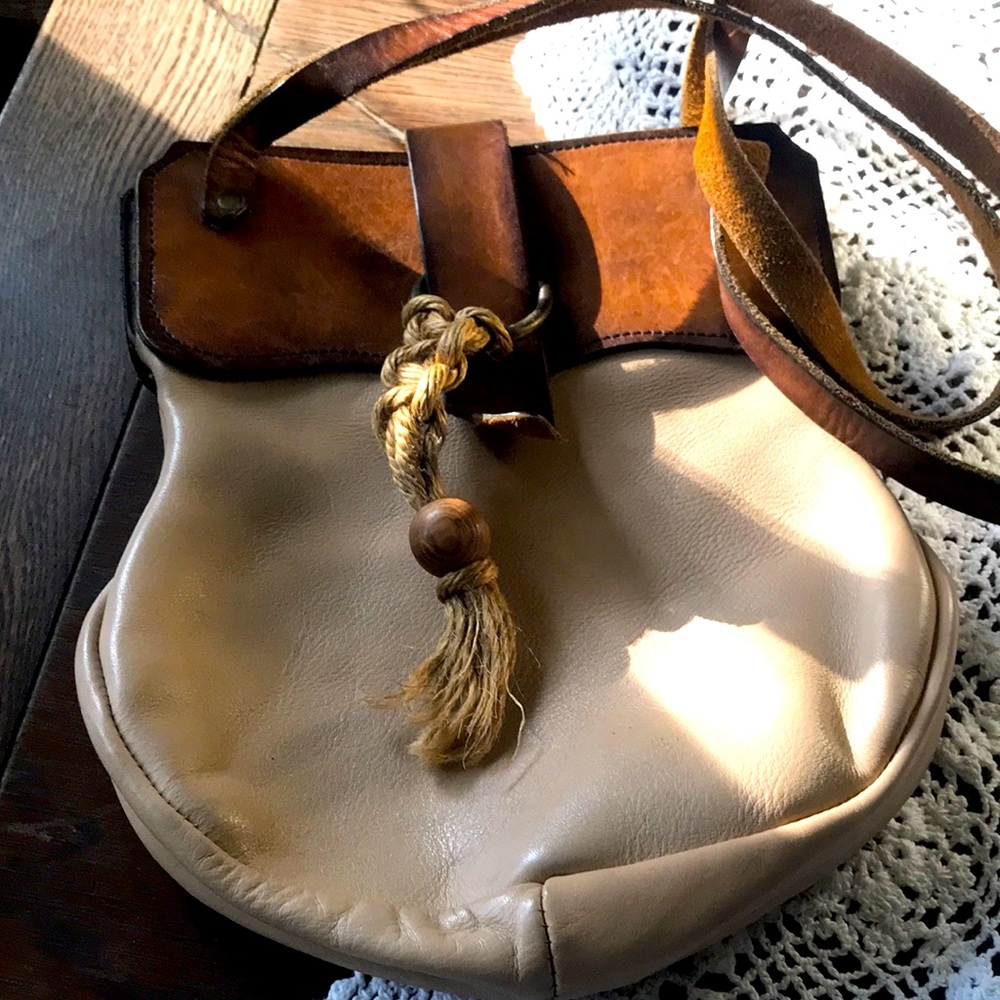 Handmade tan leather hobo shoulder bag